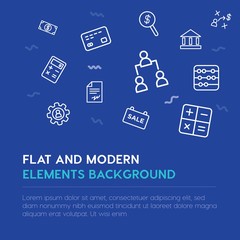 business, money outline vector icons and elements background concept on blue background...Multipurpose use on websites, presentations, brochures and more