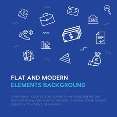 business, money outline vector icons and elements background concept on blue background...Multipurpose use on websites, presentations, brochures and more