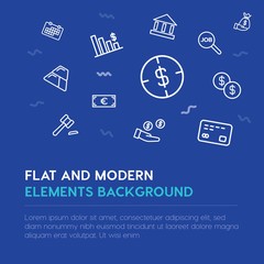 business, money outline vector icons and elements background concept on blue background...Multipurpose use on websites, presentations, brochures and more
