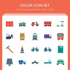 Modern Simple Set of transports, industry Vector flat Icons. ..Contains such Icons as  sport, car,  power,  lifestyle,  side,  ecology,  gas and more on red background. Fully Editable. Pixel Perfect..