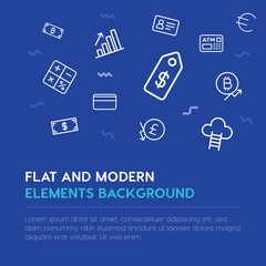 business, money outline vector icons and elements background concept on blue background...Multipurpose use on websites, presentations, brochures and more