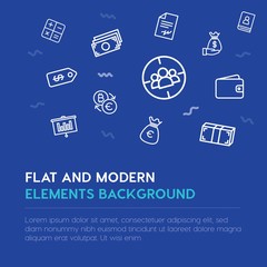 business, money outline vector icons and elements background concept on blue background...Multipurpose use on websites, presentations, brochures and more