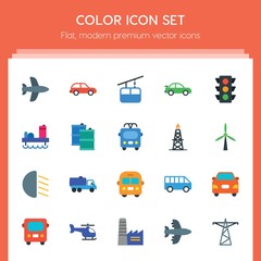 Modern Simple Set of transports, industry Vector flat Icons. ..Contains such Icons as  tower, transportation, copter, traffic,  competition and more on red background. Fully Editable. Pixel Perfect..