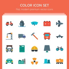 Modern Simple Set of transports, industry Vector flat Icons. ..Contains such Icons as  cycle, power,  industry,  vehicle,  car, ship,  sport and more on red background. Fully Editable. Pixel Perfect..