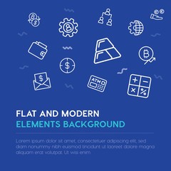 business, money outline vector icons and elements background concept on blue background...Multipurpose use on websites, presentations, brochures and more