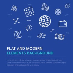 business, money outline vector icons and elements background concept on blue background...Multipurpose use on websites, presentations, brochures and more