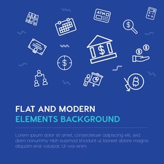business, money outline vector icons and elements background concept on blue background...Multipurpose use on websites, presentations, brochures and more