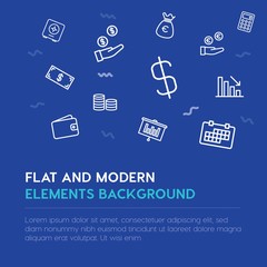 business, money outline vector icons and elements background concept on blue background...Multipurpose use on websites, presentations, brochures and more