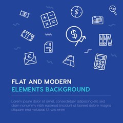 business, money outline vector icons and elements background concept on blue background...Multipurpose use on websites, presentations, brochures and more