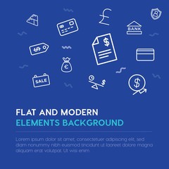 business, money outline vector icons and elements background concept on blue background...Multipurpose use on websites, presentations, brochures and more