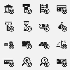 Set of finance control and defense vector icons.