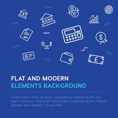 business, money outline vector icons and elements background concept on blue background...Multipurpose use on websites, presentations, brochures and more