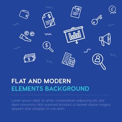 business, money outline vector icons and elements background concept on blue background...Multipurpose use on websites, presentations, brochures and more