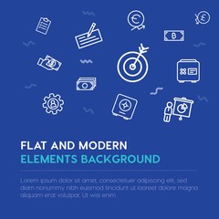 business, money outline vector icons and elements background concept on blue background...Multipurpose use on websites, presentations, brochures and more