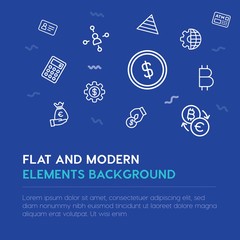 business, money outline vector icons and elements background concept on blue background...Multipurpose use on websites, presentations, brochures and more