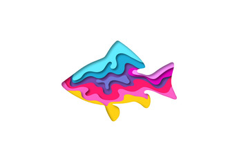 Paper cut fish shape 3D origami. Trendy concept fashion design. Vector illustration