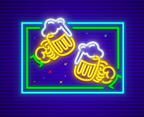 Irish pub with glass beer cups Sign for neon signboard