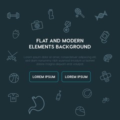 health, sports outline vector icons and elements background concept on dark background...Multipurpose use on websites, presentations, brochures and more..