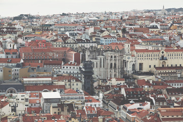 Naklejka na ściany i meble Panoramic view of Lisbon from the observation deck of the castle - Cityscape of the capital of Portugal .