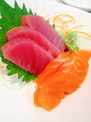 salmon sashimi and tuna sashimi dish