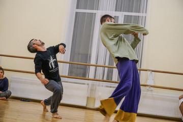 two dancers improvise. contemporary dance performing