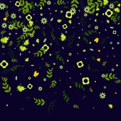 Floral Spring and Summer Vector Wallpaper with Flowers, Leaves, Butterflies, Green Branches. Easter, Mother's Day, 8 March, Birthday, Wedding Background for Banners, Cards, Posters, Invitations.