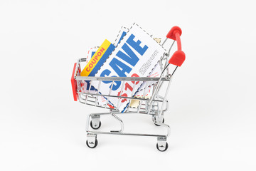 Saving discount coupon voucher in shopping cart, coupons are mock-up