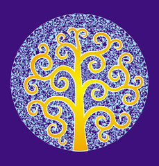 Tree of Life against the background of an openwork elegant mandala. Vector drawing