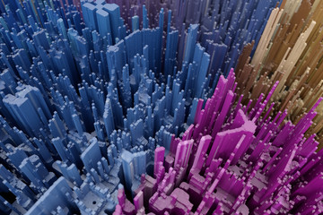 Abstract 3d rendering skyscrapers city. Dynamic background.