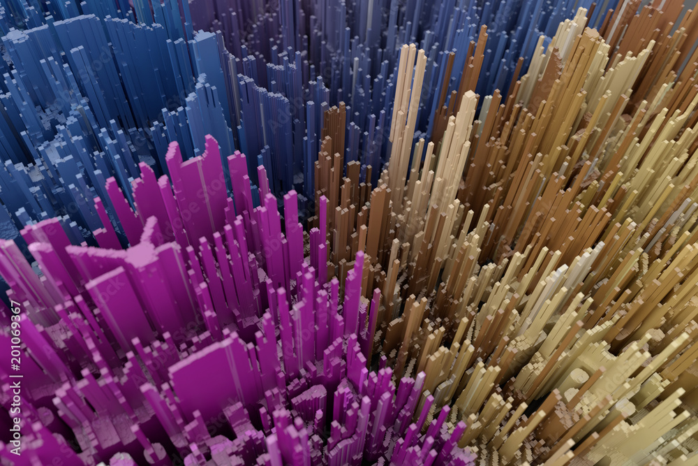 Poster 3d background abstract skyscrapers city with depth of field. 3d rendering