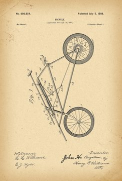  1898 Patent Velocipede Bicycle history  invention