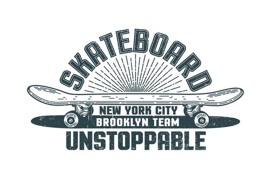 Skateboard logo in the style of hand-drawn hipster print. Grunge texture is on separate layer and is easily turned off.