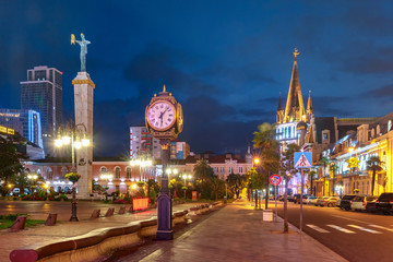 Europe Square during blue hour in Batumi, Adjara, Georgia
