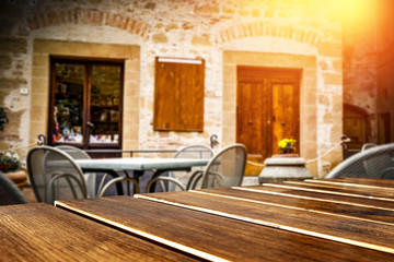 Table background of free space and cafe in Tuscany 