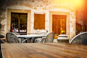 Table background of free space and cafe in Tuscany 