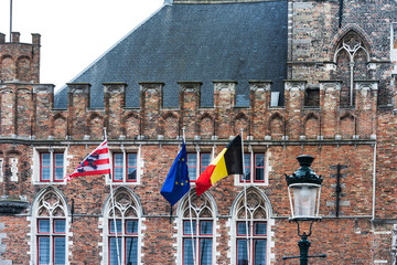 Fototapeta na wymiar Flag of Belgium in Bruges, Belgium