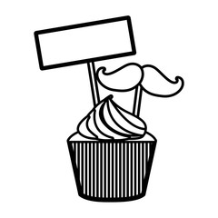 delicious and sweet cupcake with label and mustache vector illustration design