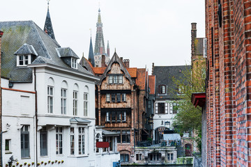 Street view of downtown in Bruges, Belgium