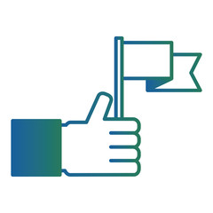hand holding flag success win image vector illustration degraded color