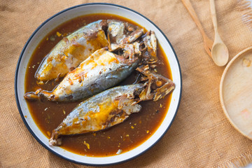 Boiled mackerel fish in soy sauce