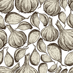 Seamless background of the ripe garlic