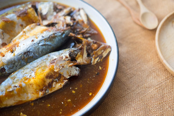 Boiled mackerel fish in soy sauce