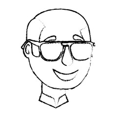 bald man character face with sunglasses vector illustration sketch