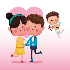 Cute couple cartoon with cupid cartoon vector illustration graphic design