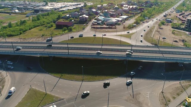 car interchange ring road traffic - Aerial footage
