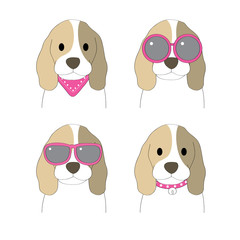 Cartoon cute fashion Beagle vector set.