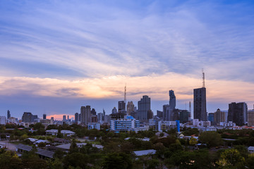 Fototapeta na wymiar Bangkok business district cityscape with skyscraper at twilight, Thailand.