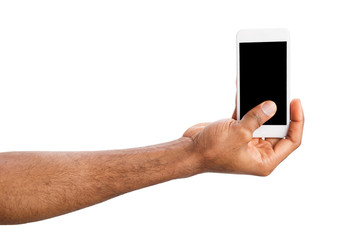 Hand holding mobile smartphone with blank screen