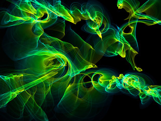 abstract dark background with green waves of energy, 3d illustration