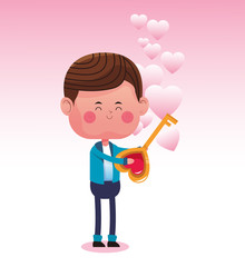 Cute boy with key cartoon vector illustration graphic design